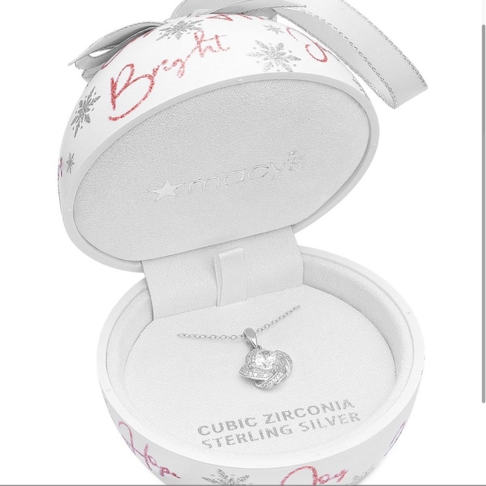 Love Knot Sterling Silver Cubic Zirconia Pendant Necklace in Ornament Gift Box